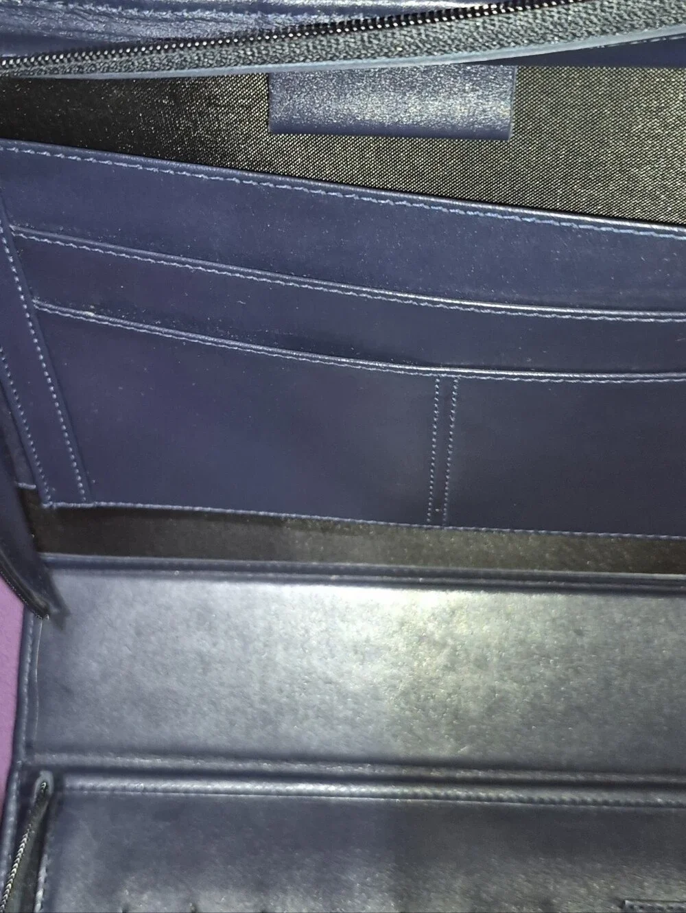 🔥VTG! Franklin Quest Full Grain Aniline Leather Classic Planner Navy Zip Bag
